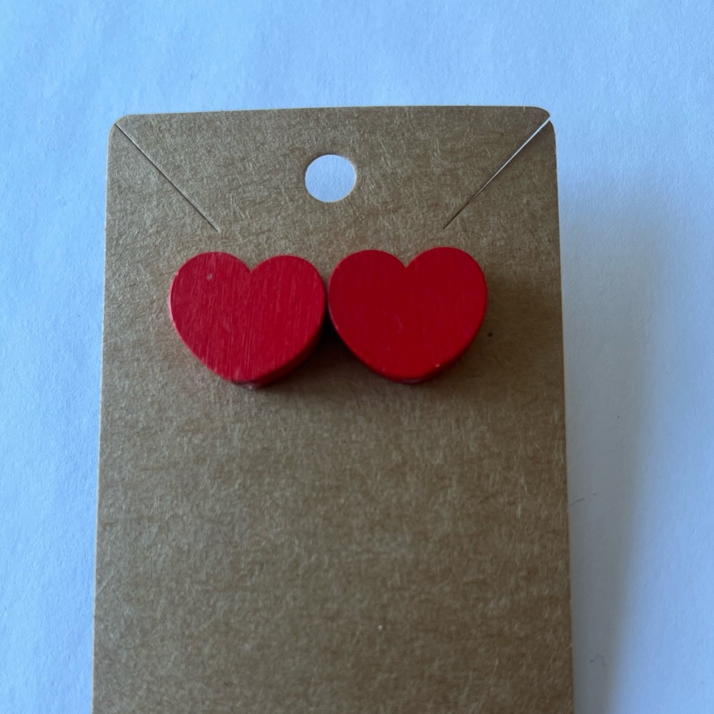 2/$15- Wooden Red Heart Stud Earrings  Handmade